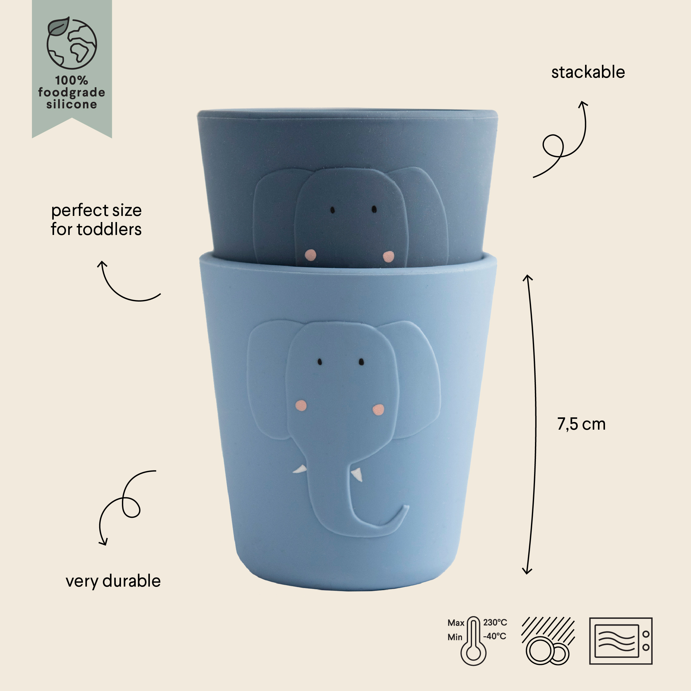 Siliconen beker 2-pack - Mrs. Elephant